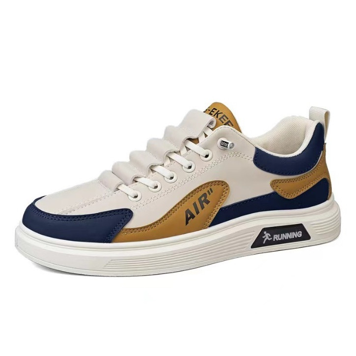 SIWON Sepatu Sneakers Pria Bahan Kulit Sintetis Warna Hitam Abu Shoes Kerja Kuliah Santai LS01