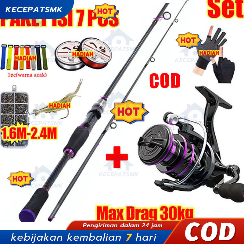 COD Joran Pancing 1 Set Reel Besi/Set Pancing 1.8m/2.1m Joran Pancing 1000-4000 Reel Pancing 150M Se