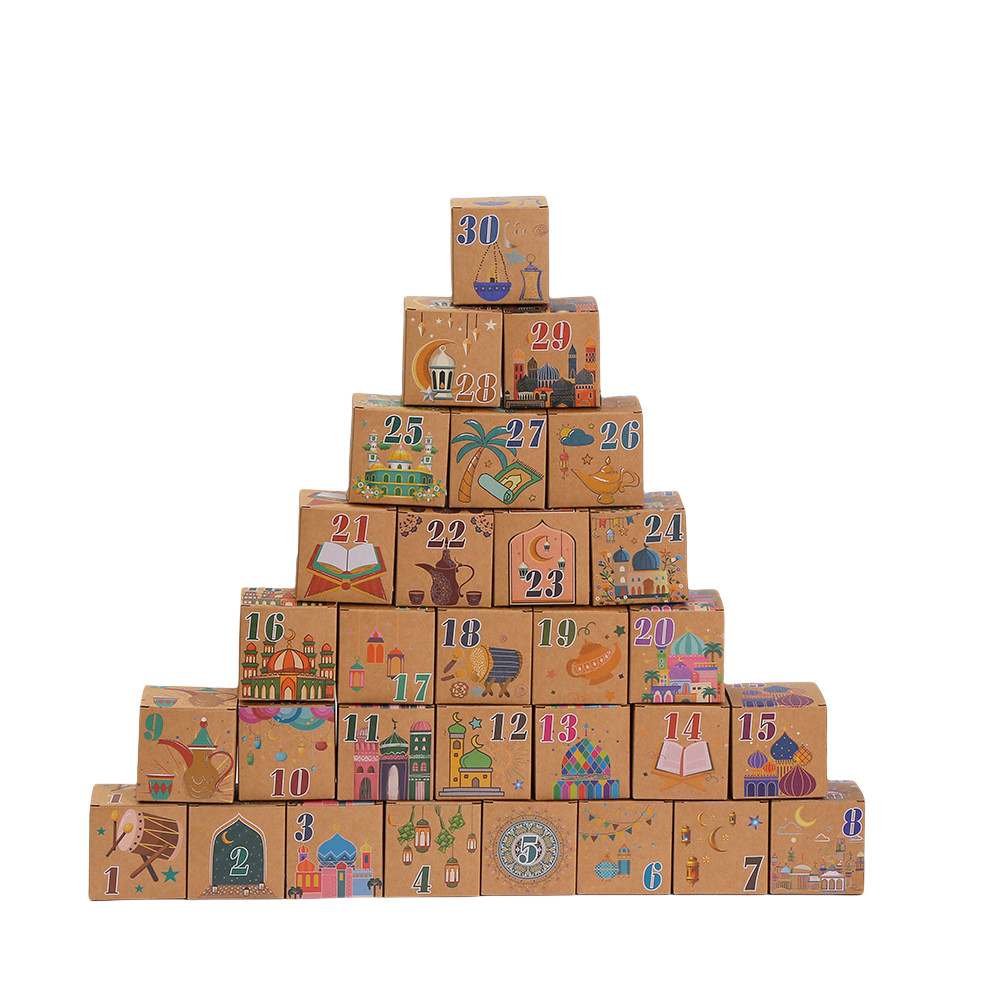 

30pcs Eid Mubarak Gift Box Ramadan Paper Mystery Boxes Calendar Candy Jewelry Storage Packaging for Ramadan Wedding Party