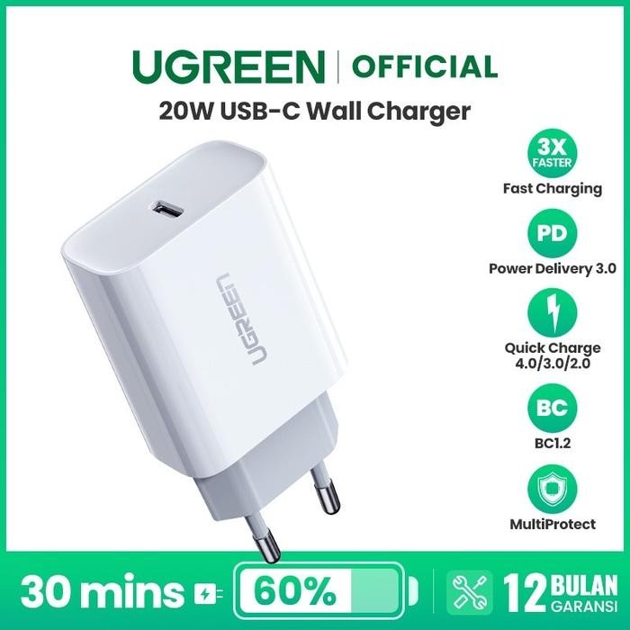 PROMO Ugreen Charger Type C Quick Charge with PD 18 watt WHITE- 60450