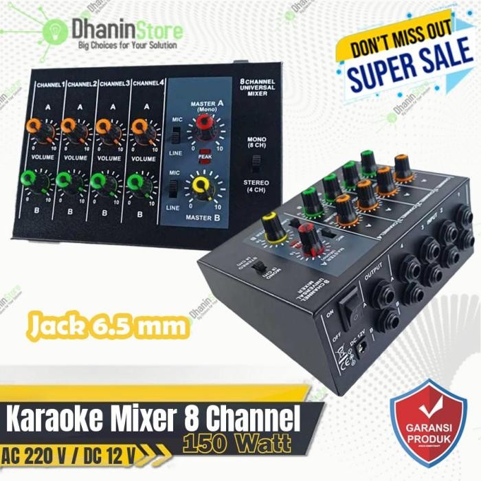 Mixer Mini Audio Reverb Karaoke Portable 8 Channel Input Mic 150 Watt