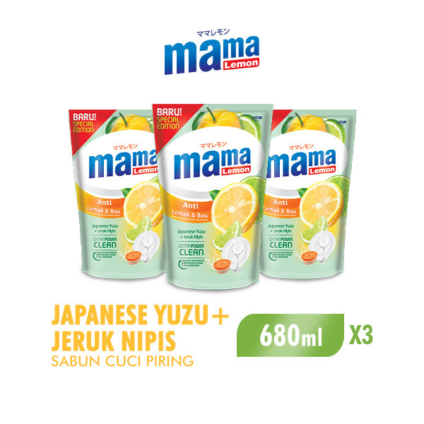 

Mama Lemon Sabun Cuci Piring Yuzu & Jeruk Nipis Anti Lemak & Bau Pouch 680 ml x3
