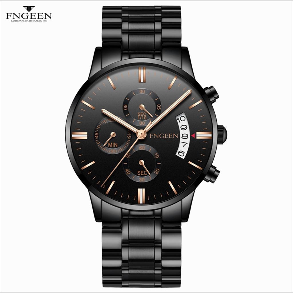 Jam Tangan Analog Pria Date FNGEEN 5055 Water Resist Stainless Steel Original