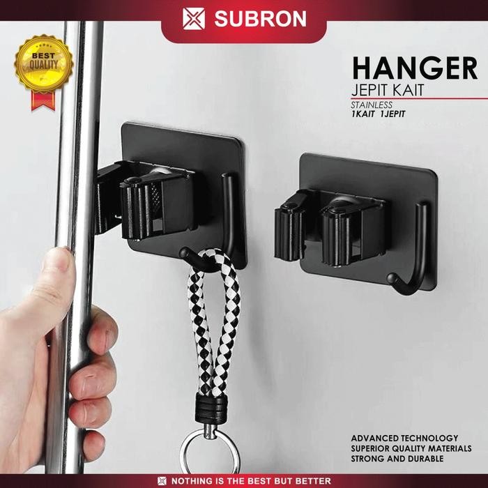 SUBRON Hanger Jepit 1 Kait Stainless Gantungan Pel Sapu Sikat Kapstok All in Magic Mop Holder - - Su