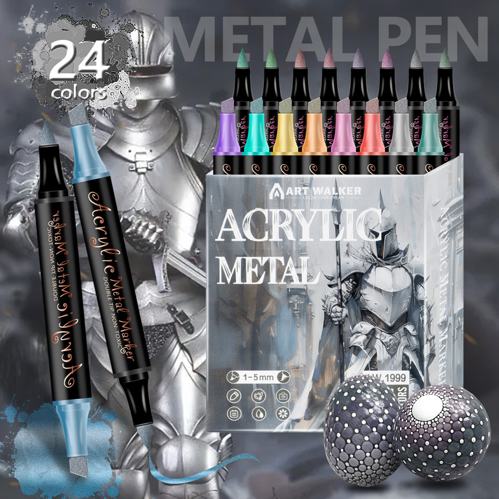 

12/24 Colors Set Double Head Point Pen Acrylic Propylene Metal Marker Pen Hand Account Paintings Fine Arts Brush For Cardboard