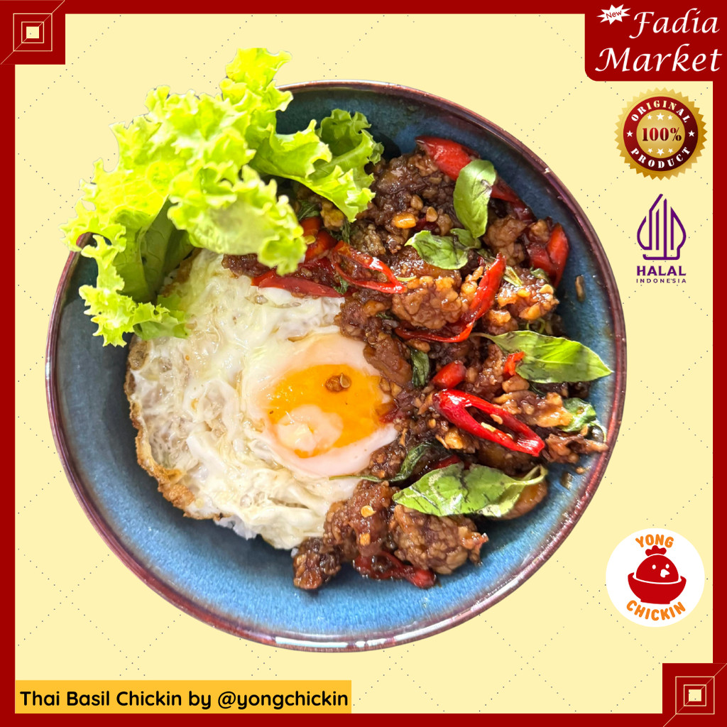 

Thai Basil Chickin Rice Bowl Ayam Kemangi Thailand + Telur Mata Sapi + Sayur Selada Segar | Siap Saji Halal (PRE ORDER 1 HARI, DIKIRIM SETIAP SENIN-SABTU JAM 10 PAGI)