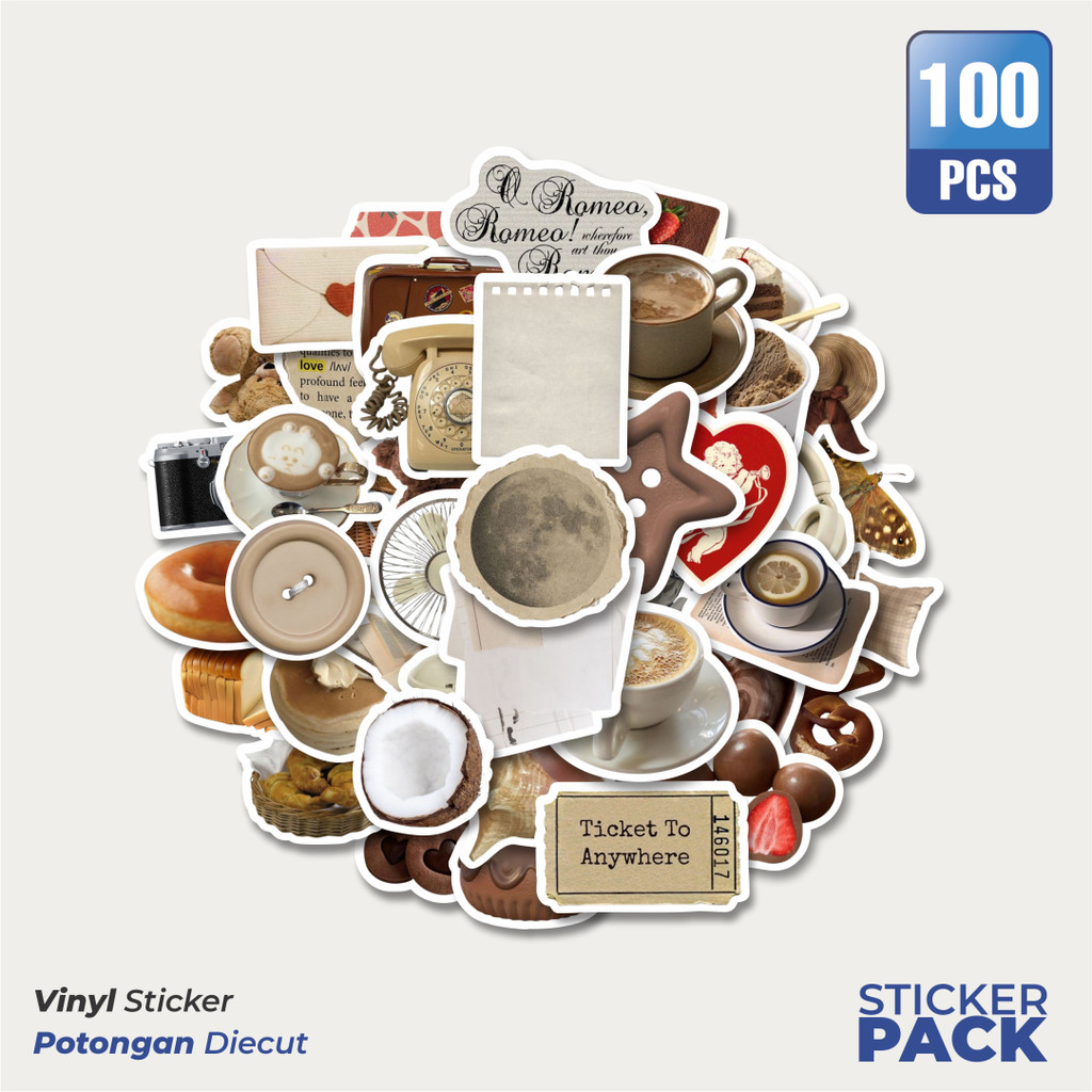 

MURAH 100 PCS Stiker Espresso Inspired Retro Aesthetic Mix Waterproof Aesthetic- Untuk Laptop, Motor, dan Helm - Paper Stationery Pack