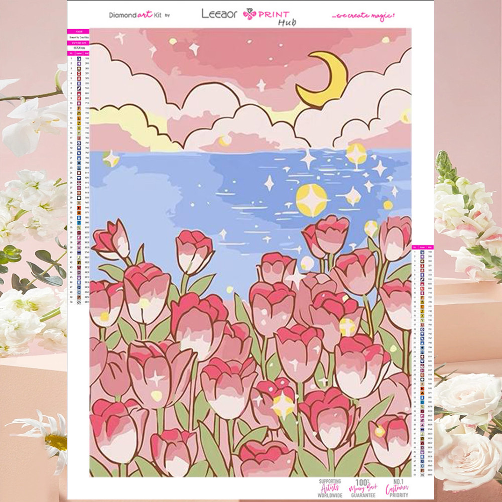 

5D Landscape Cartoon Diamond Painting Beautiful Flowers And Moon Full Rhinestone Mosaic Embroidery Cross Stitch Kit Home Decor