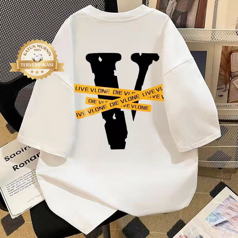 【COD】 Kaos T Streetwear V Besar VLONE, Katun Combed 30s, Unisex Oversize, Wajib Koleksi Merek Keren