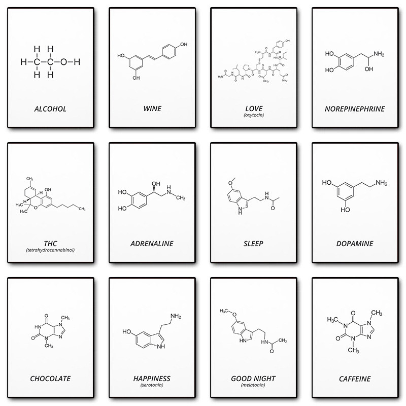 

Love Happiness Adrenaline Molecule Chemistry Science Poster Print Wall Art Pictures Canvas Painting Living Room Home Decor Gift