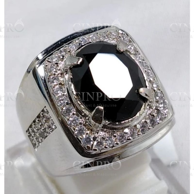 [Cinpro.Id] Cincin Pria Batu Akik Black Onyx Chatam – Elegan & Tegas, Ring Perak Bangkok 926