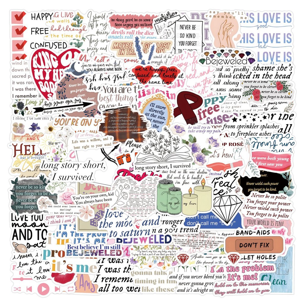 

110Pcs Cartoon Famous Singer Taylor Album Swift Lyric Stickers DIY Stickers Scrapbooking Phone Luggage Waterproof Decals
