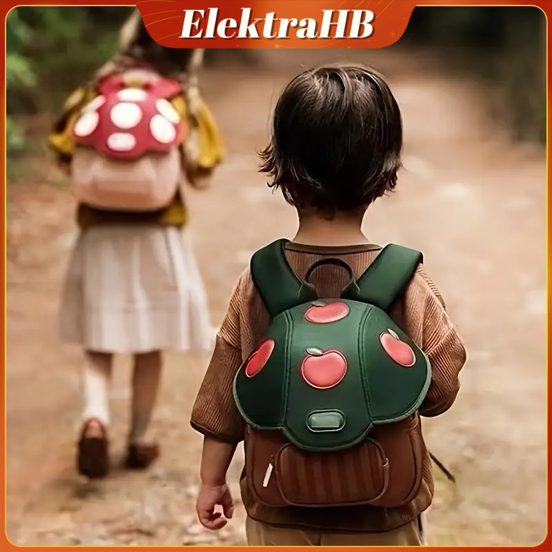 Tas TK Anak Perempuan Motif Jamur 3D Ransel Anti Bengkok Punggung Bantalan Busa Tebal, Bahan Waterpr