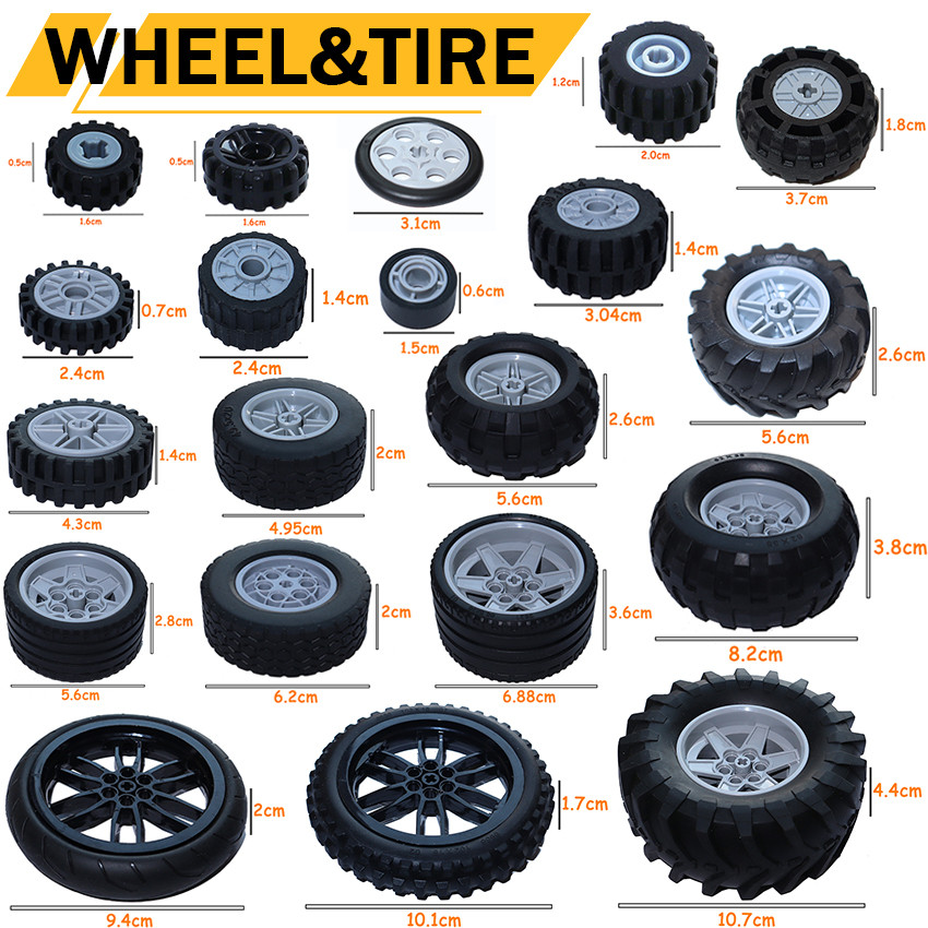 

Technical Tire Wheel Car Truck Wheels Hub Bricks MOC Motorcycle Tyre & Rim Building Blocks 56145 44309 86652 32019 15038 23798
