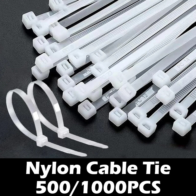 

500/1000PCS Self Locking Plastic Nylon Cable White 200mm Cable Fastening Ring 150mm Cable 300mm Zip Wraps Strap Tie