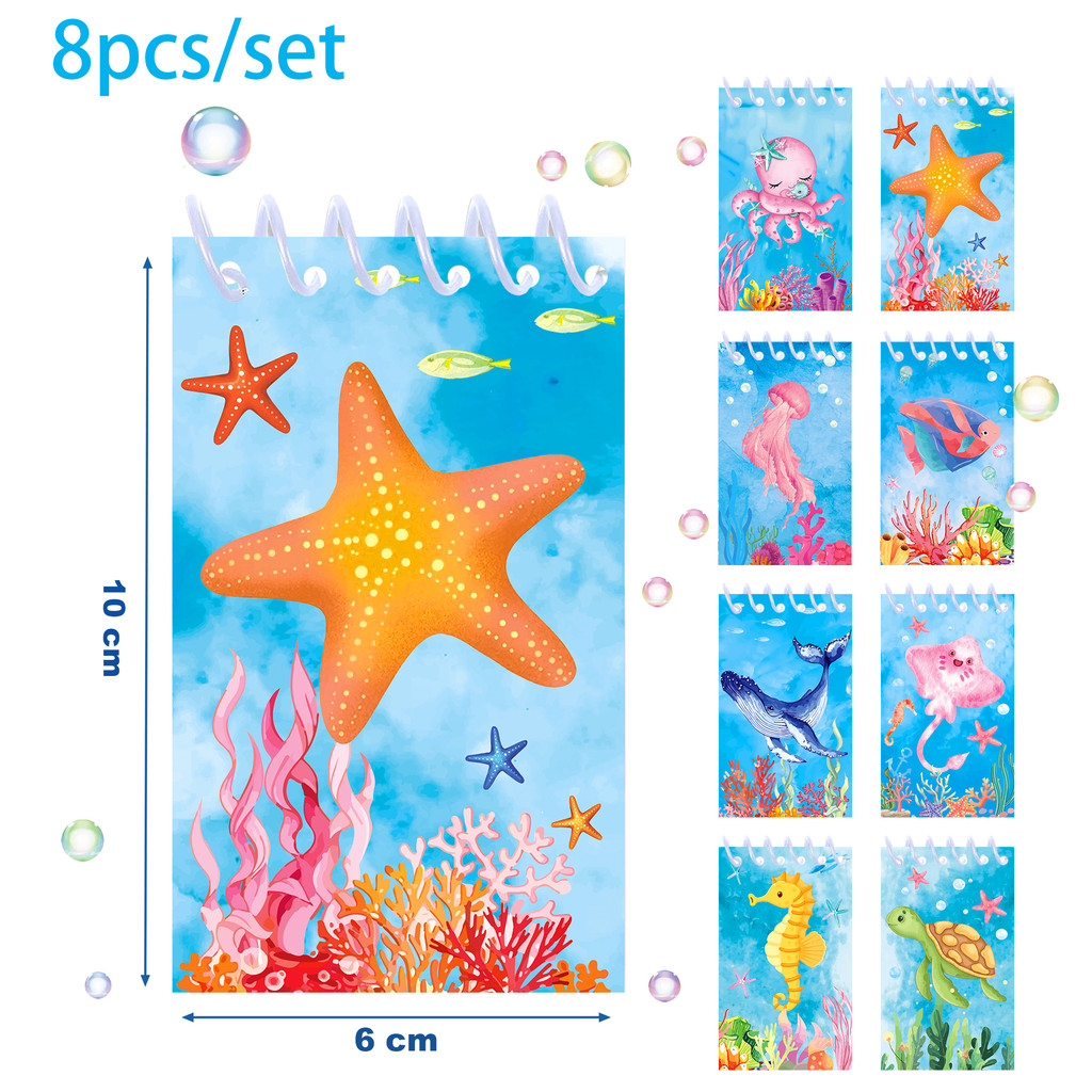 

8pcs Underwater Sea Animals Mini Spiral Pocket Notebooks Memo Pad Coil Booklet Notepads For Office Stationery School Diaries