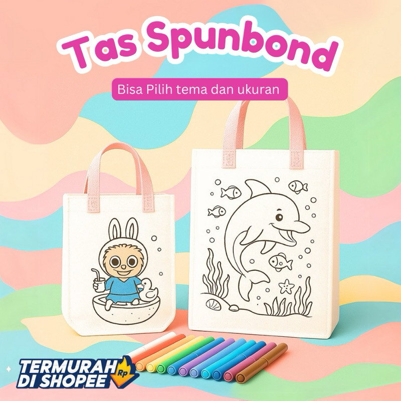DIY MEWARNAI TAS SPUNBON anak goodie bag/ diy coloring bag / mewarnai tas, PIKIDO