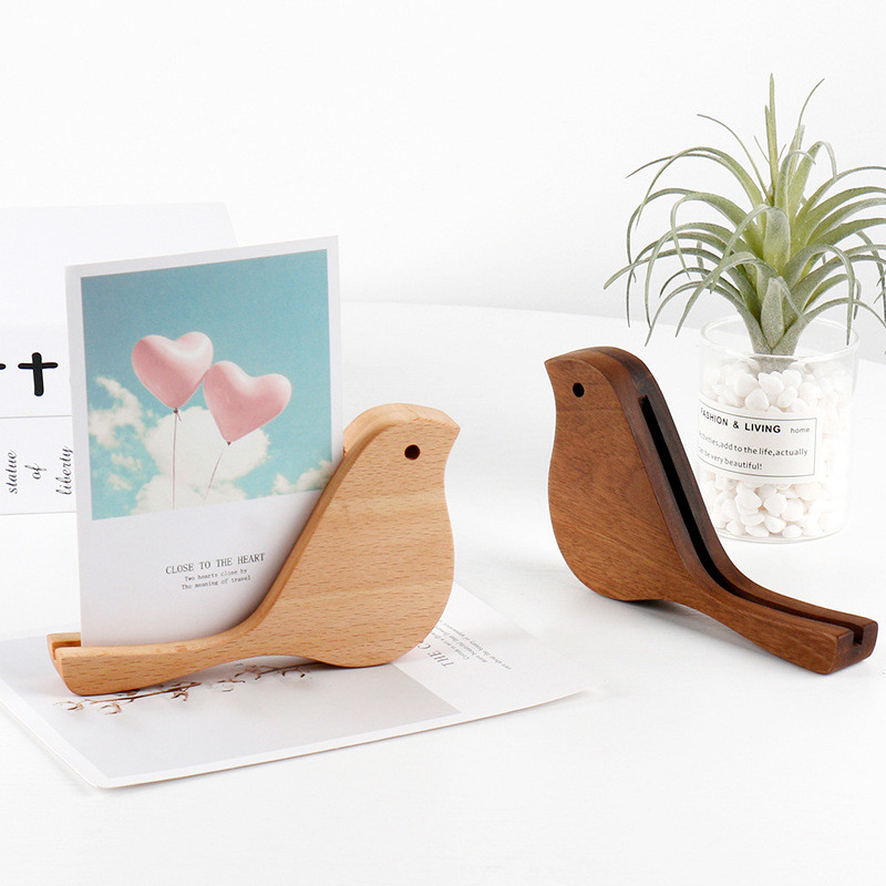

HeMu Solid Wood Bird Ornament Desk Calendar Holder, Black Walnut Wooden Desktop, Creative Exhibition Base, Note Folder