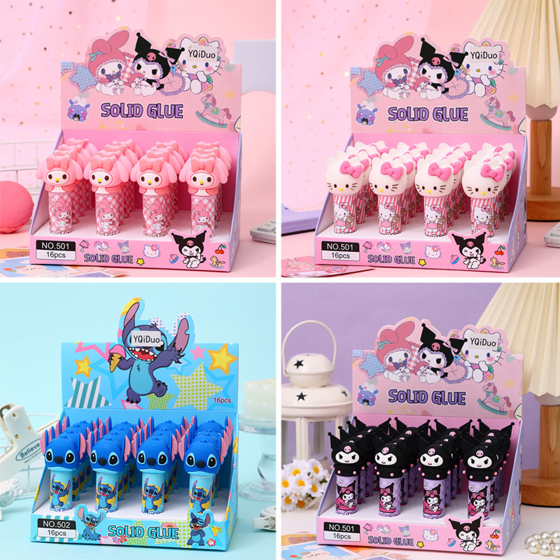 

16pcs Sanrio Hello Kitty Solid Glue Stick Melody Kuromi Student Fast Dry Glue Stick student School Supplies Office Stationery