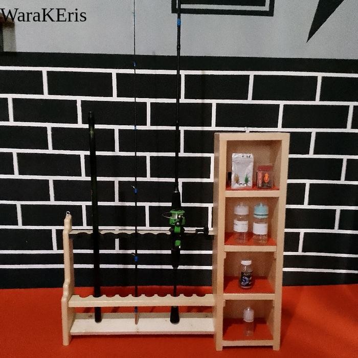 RAK JORAN / PANCING 4 KOTAK  + KOTAKAN LEMARI TEMPAT PENYIMPANAN ESSEN,KAIL,REEL DLL JATI BELANDA - 