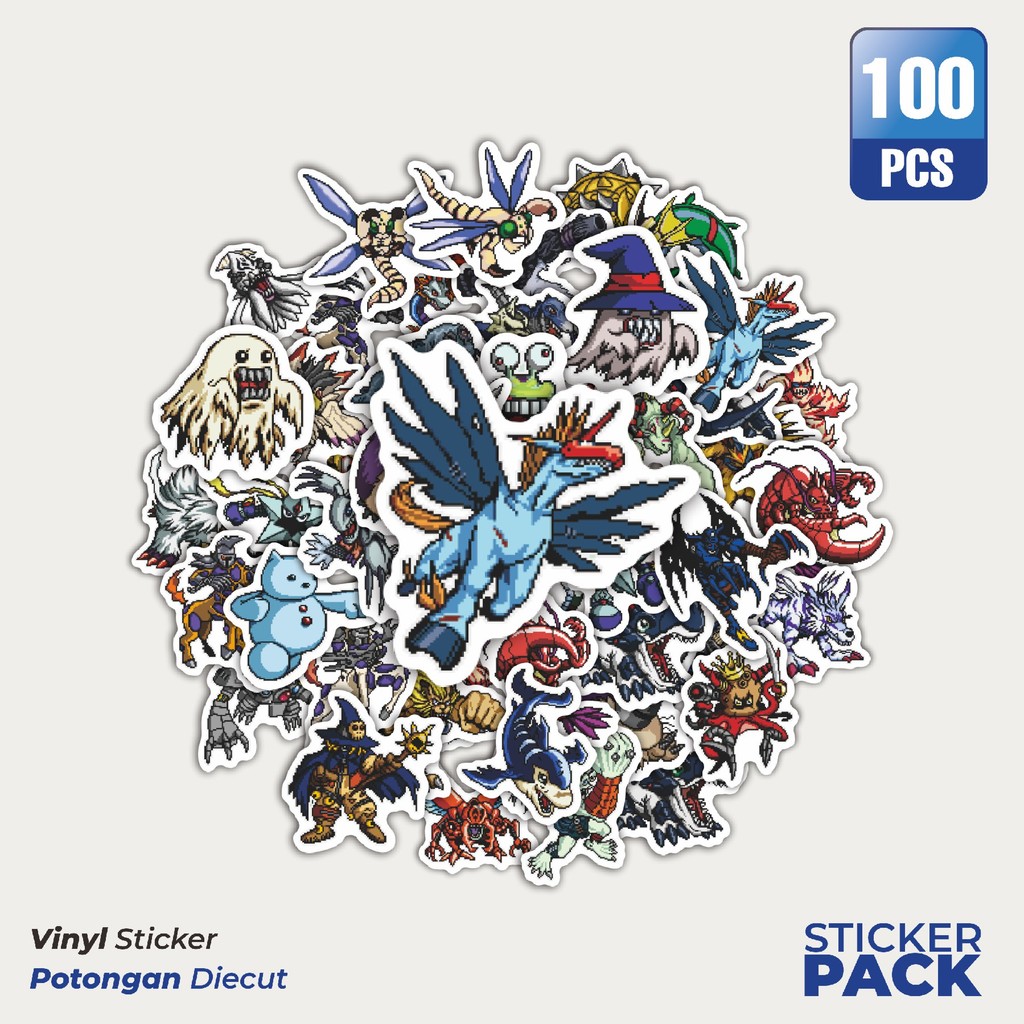 

Super Hemat! 100 PCS Stiker Pixel Digimon V67 Waterproof Aesthetic- Untuk Laptop, Motor, dan Helm - Paper Stationery Pack