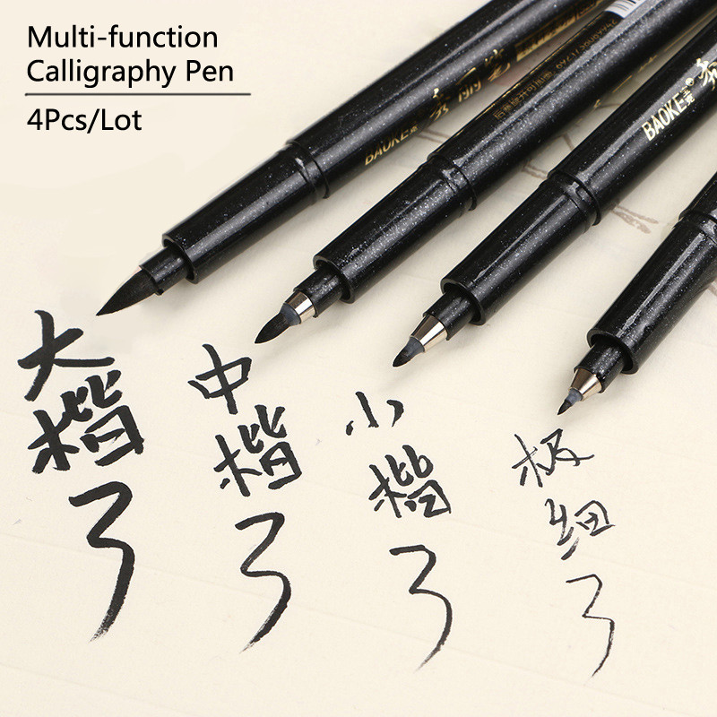 

4pcs/Lot Japan Calligraphy Brush Pen Set (Thick, medium, small, ultra-fine) Felt Tip Black Markers tombow style Rotulador Etui