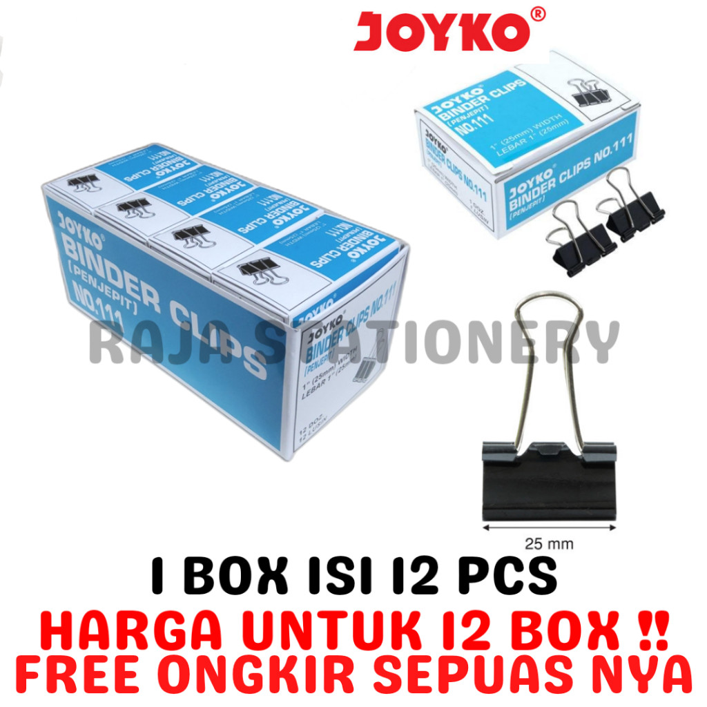 

JOYKO BINDER CLIP 111 KECIL 25MM KLIK KERTAS JOYKO NO.111 [12BOX]