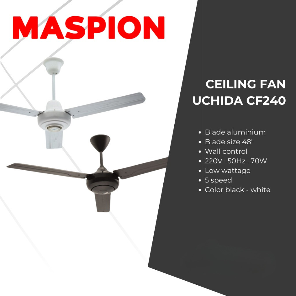 Ceiling fan Uchida Maspion CF240 Hitam Putih Black White