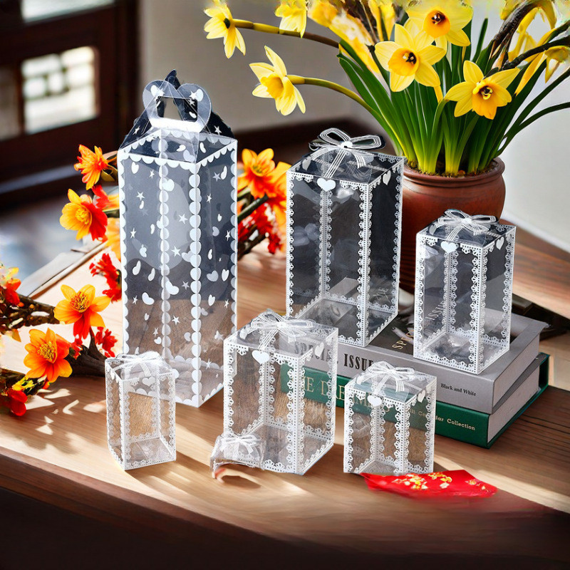 

10pcs PVC Gift Packaging Box Flower Plastic Transparent Printed PET Food Boxes Soft Children's Candy Box Toy Bag Wedding Decor