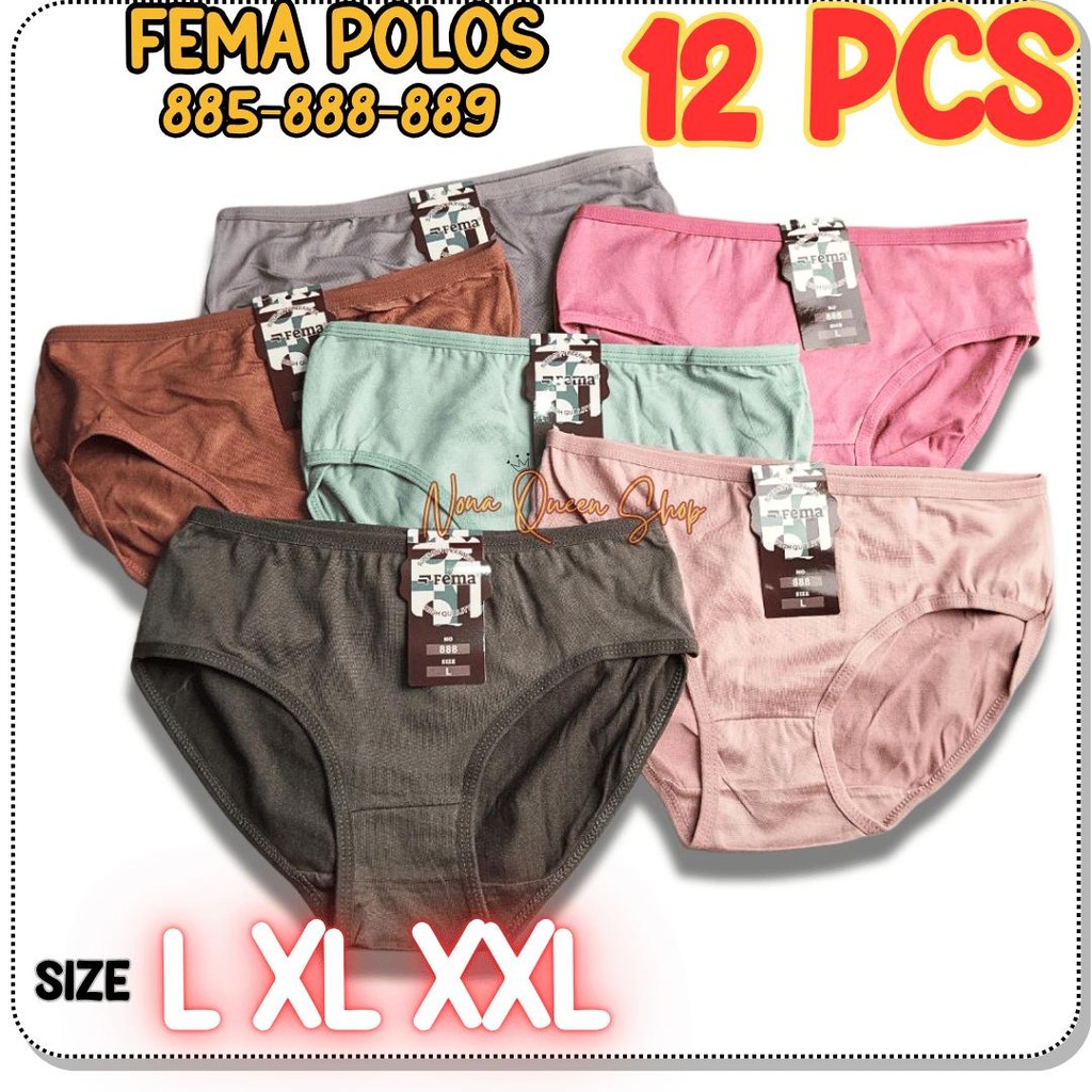 12 PCS CD FEMA 885 888 889 CELANA DALAM Maxi Cewek Wanita FEMA Polos Remaja Dewasa Motif Polos Katun