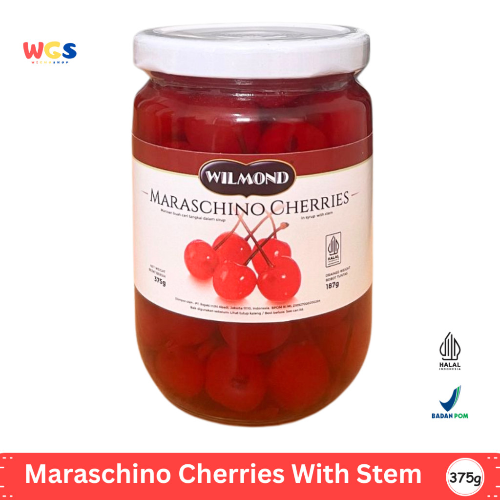 

WILMOND Maraschino Cherries with Stem 375g – Ceri Merah Batang Topping Minuman & Dessert