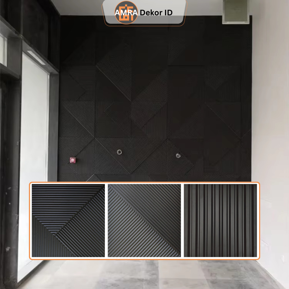 3D Wallpanel 50x50 cm Hitam Dinding PVC Solid Wallpaper Dinding Dekorasi Premium Wall Panel Estetik 