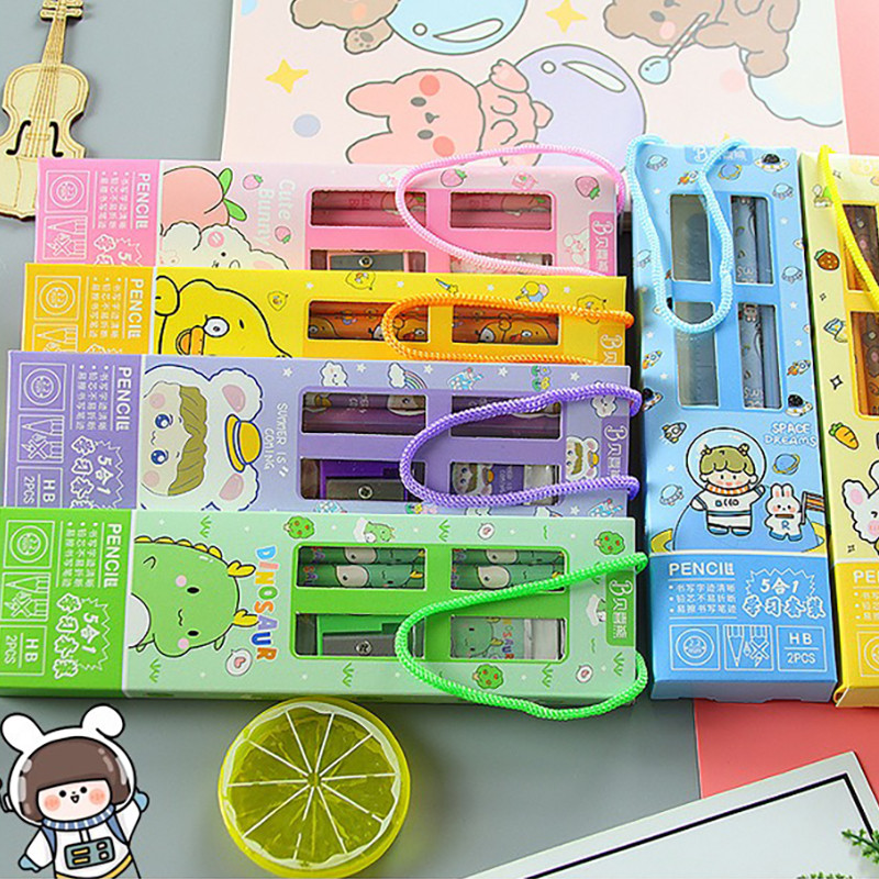 

1set Teacher Reward Stationery Set Including Ruler Pencil Eraser Pencil Sharpener Students Stationery Gift Box Kids Learing Gift