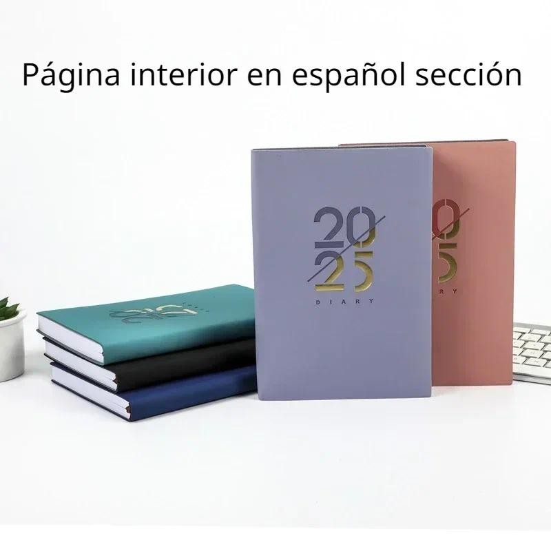

2025 Agenda in Spanish Inside Page Soft Leather A5 Notebook, Daily Plan and Agenda Notepad, 365 Day Calendar Office Stationery