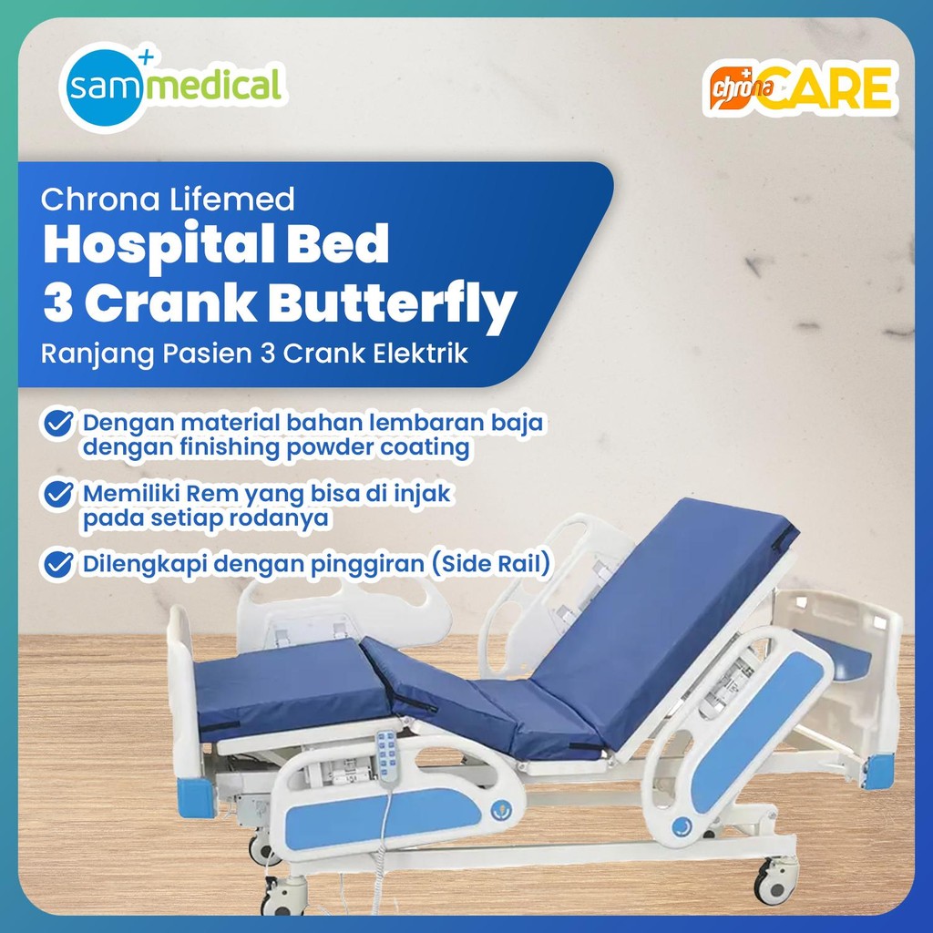 Chrona Lifemed Hospital Bed 3 Crank Electric Kupu-Kupu / Ranjang Pasien Elektrik Ranjang Rumah Sakit