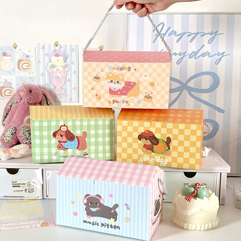 

[HARU] Cute Cat & Dachshund Series Rectangle Goodie Box Hampers Gift Packaging Bag Kantong Goodie Bag