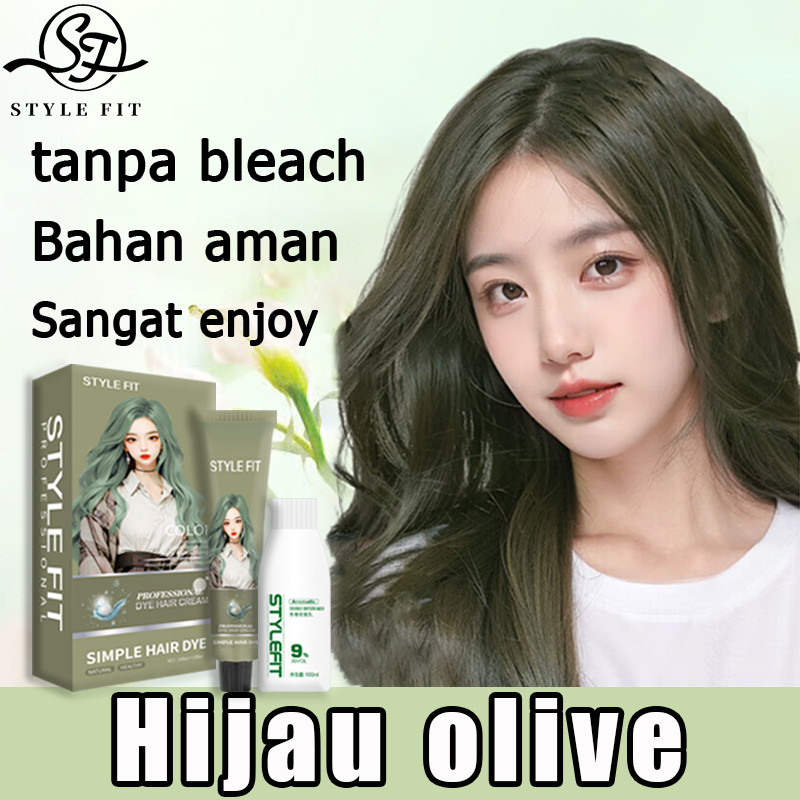 【Bahan aman】 STYLE FIT Hijau olive Cat rambut 200ml Bahan herbal，tanpa bleach，cat rambut tanpa merus