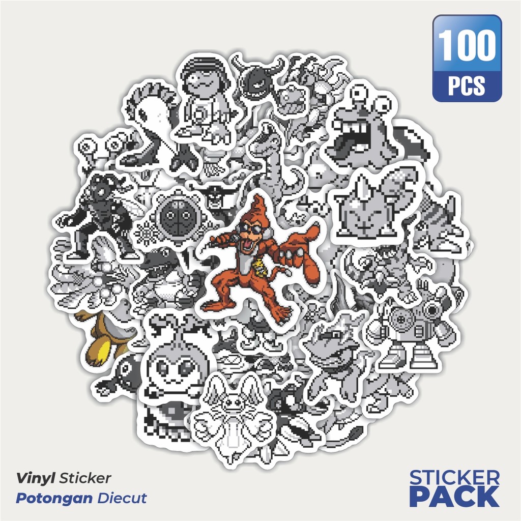 

100 PCS STIKER Stiker Pixel Digimon V71 Waterproof Aesthetic- Untuk Laptop, Motor, dan Helm - Paper Stationery Pack