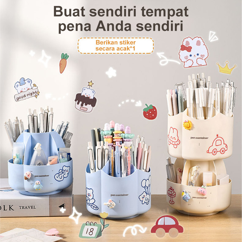 

Organizer Meja Putar Berlapis Kapasitas Besar Tempat Pensil untuk Anak Laki-Laki Perempuan Rak Penyimpanan Multifungsi