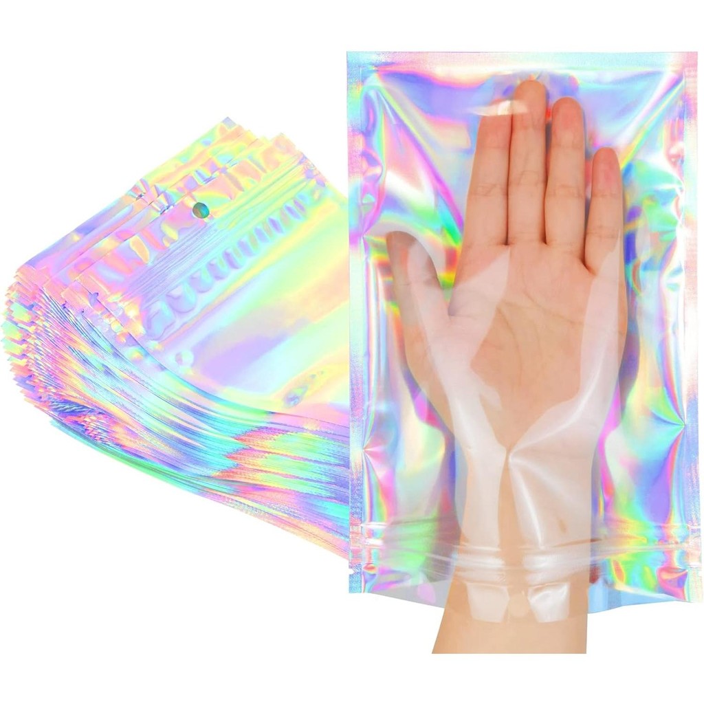 

20/50/100pcs Mylar Laser Bag Resealable Clear Window Holgraphic Bags Self Sealing Bag Mini Ziplock Bags Gift Display Retail Bags