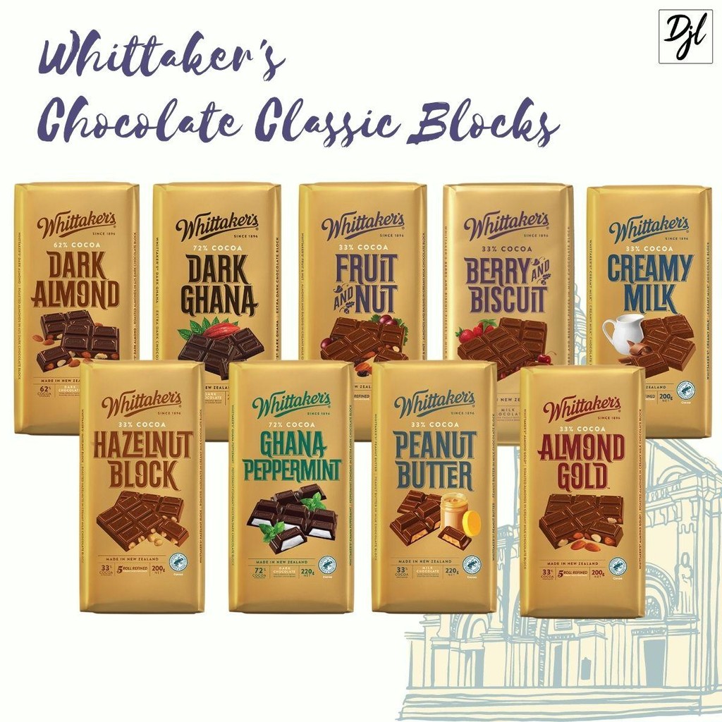 

Whittaker's Chocolate Classic Blocks 200g Cokelat Susu Dark Import New Zealand 1 Pcs Snacks Food Dengan Varian Rasa Almond Gold Creamy Milk Ghana Peanut Butter Peppermint Berry Biscuit