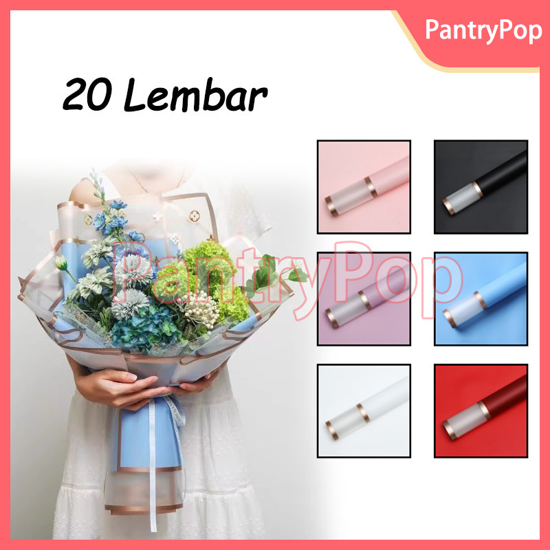 

20 LEMBAR Kertas Bunga Cellophane Flower Wrapping / Flower Wrapping Paper List Gold / Double Transparent Gold Frame Cellophane