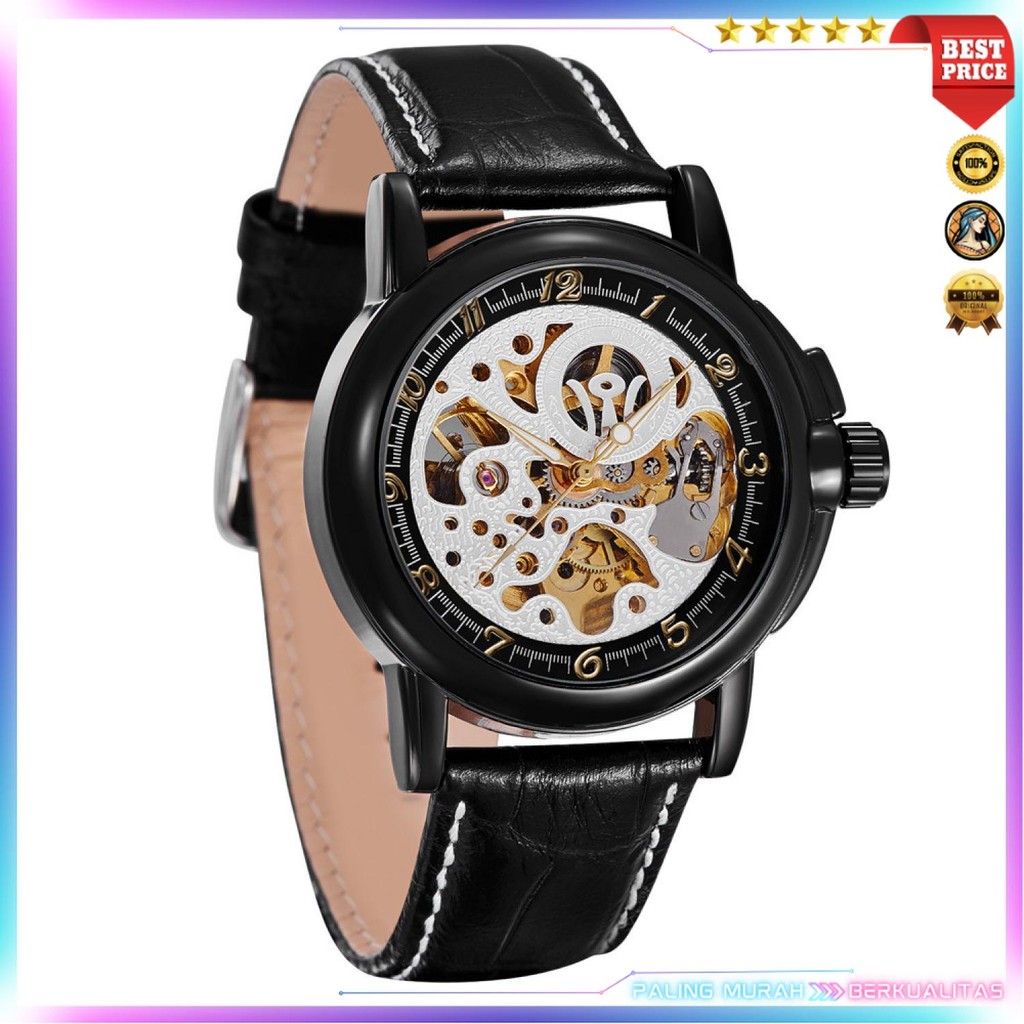 Ouyawei Jam Tangan Skeleton Leather Strap Automatic Mechanical Watch - OYW1039