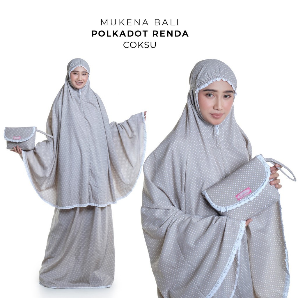mukena katun rayon premium Mukena Dewasa Bali Polkadot Renda Rayon 590g mukena traveling mini