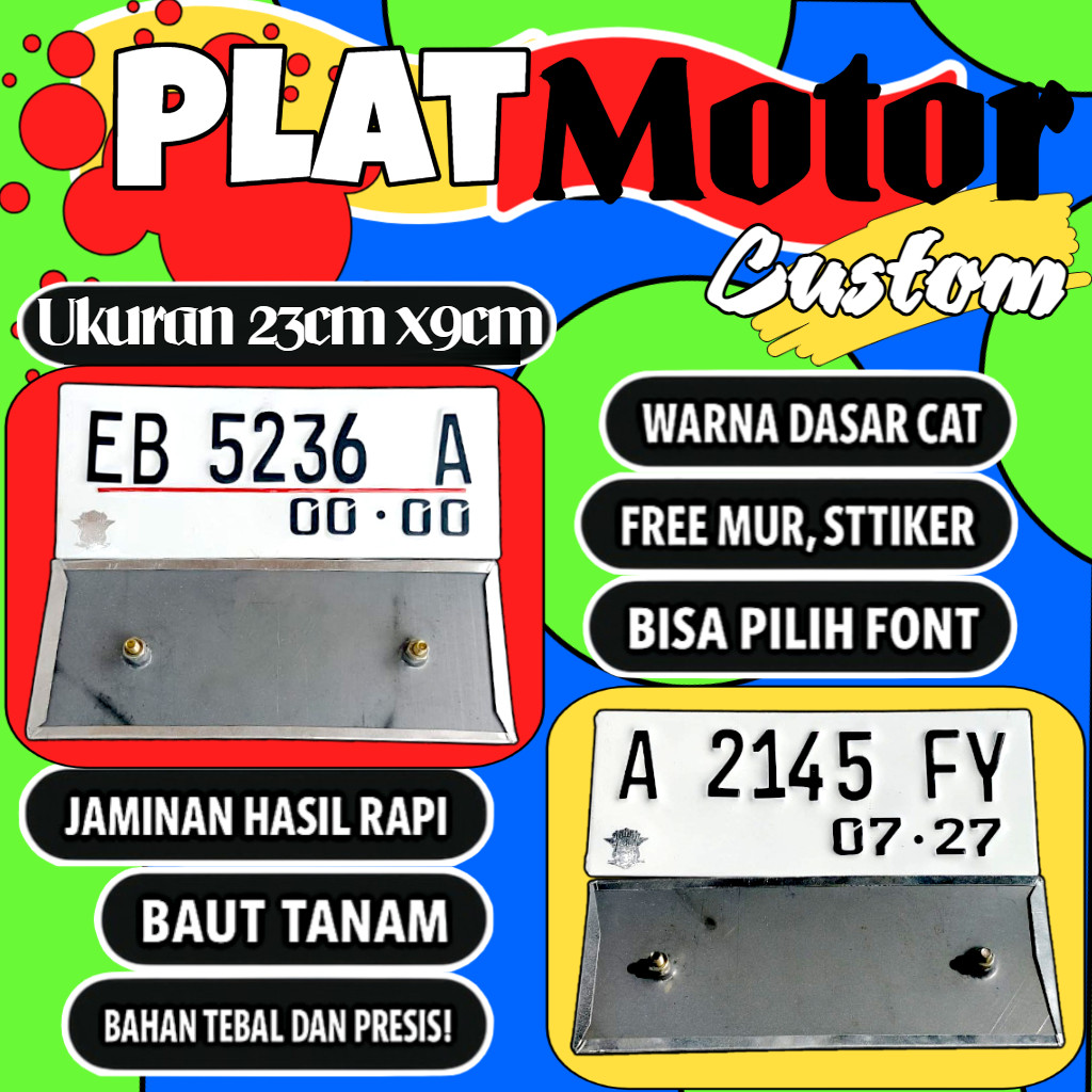 Plat motor custom warna putih satu pasang plat motor variasi warna putih plat motor baut tanam plat 