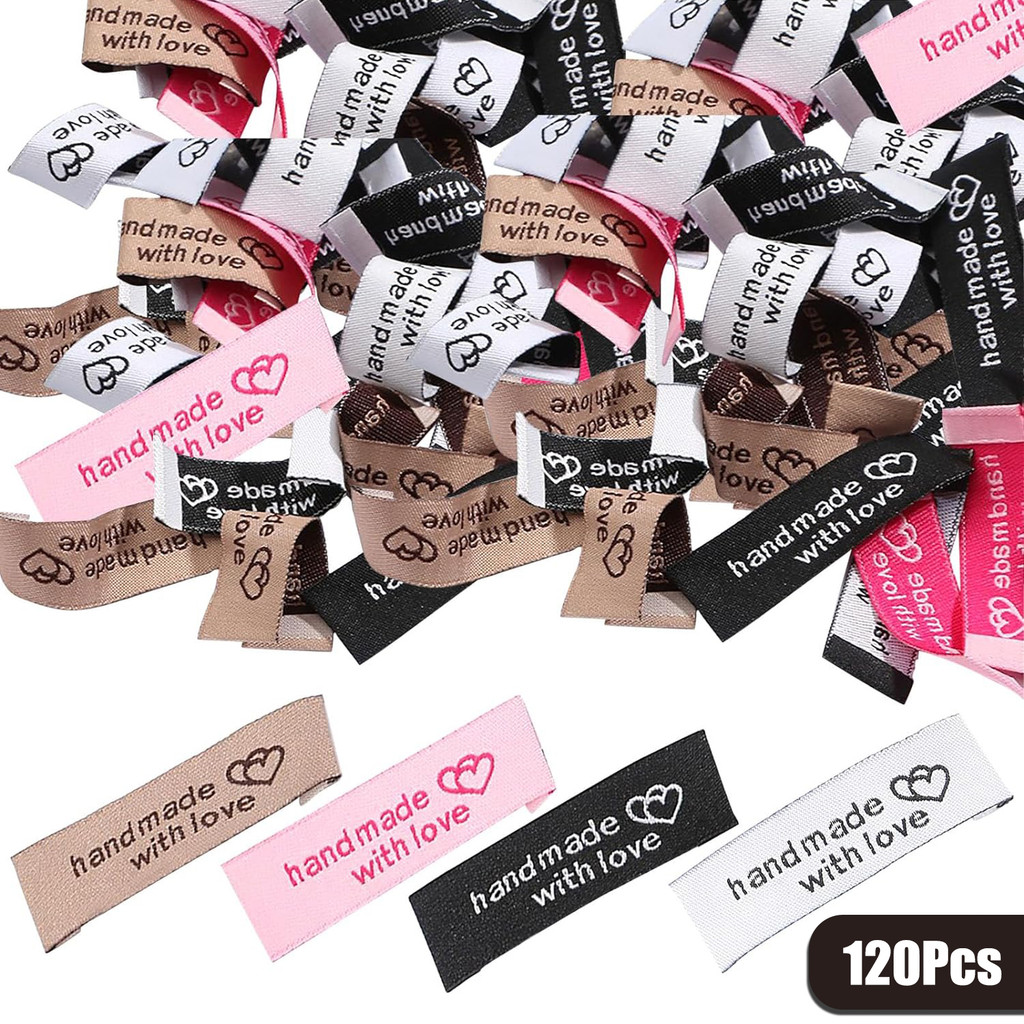 

30/120Pcs Personalized Sewing Labels Sew on Clothing Labels Interlocking Heart Pattern Fabric Label Tags for DIY Handmade Items