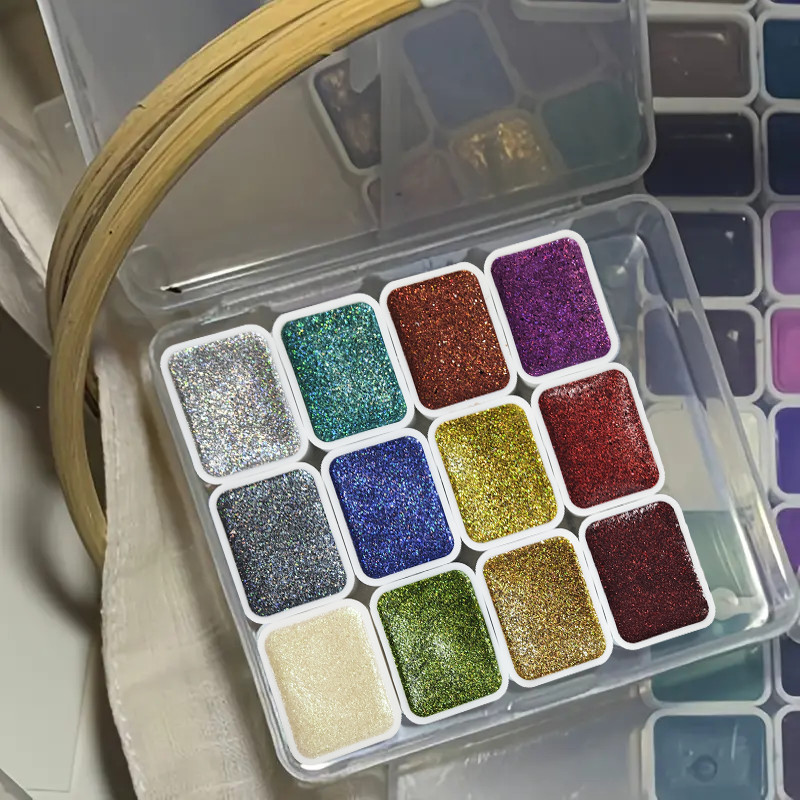 

12-color Laser Solid Watercolor Pigment Fantasy Gold Powder, Art Painting Supplies for Painting, Calligraphy Painting, Watercolo