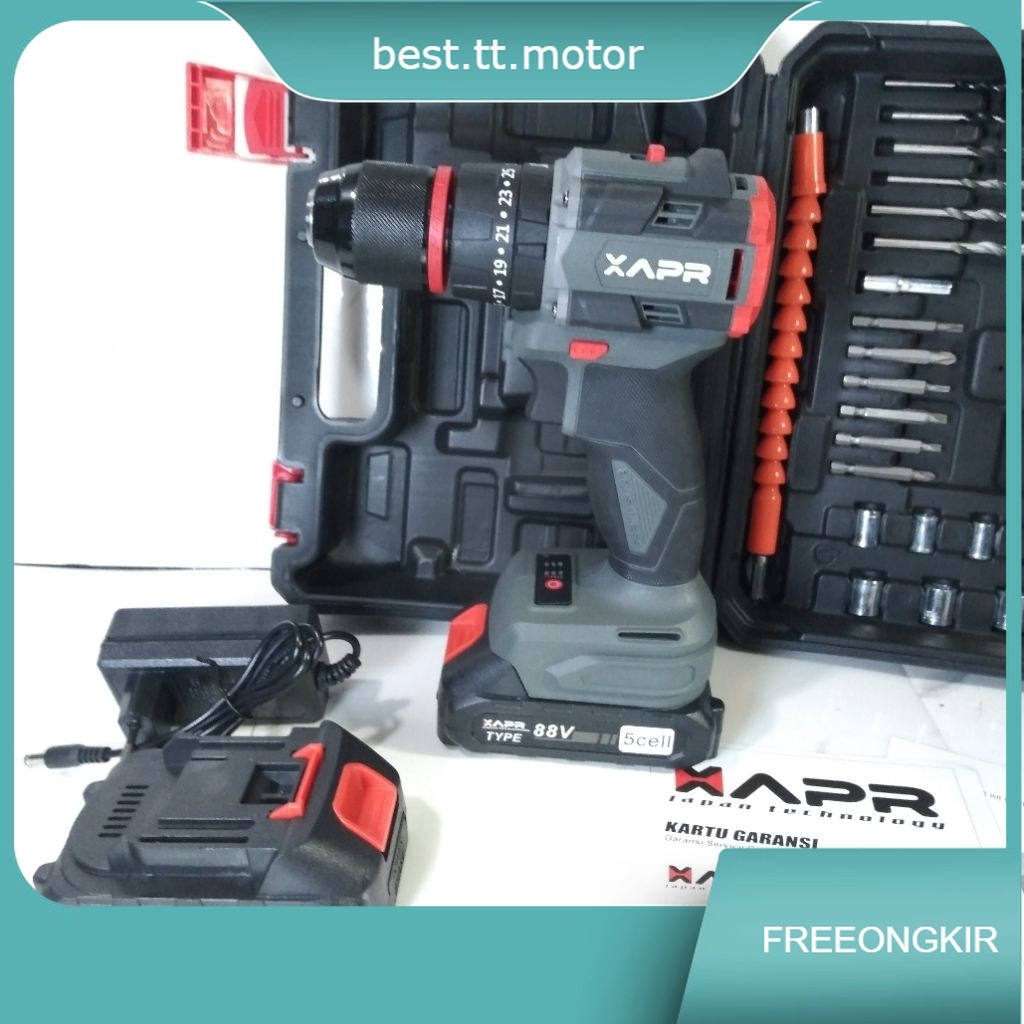 Bor Cordless APR Ap34+ Chuck 13mm impact drill brushless soket batrai LXT
