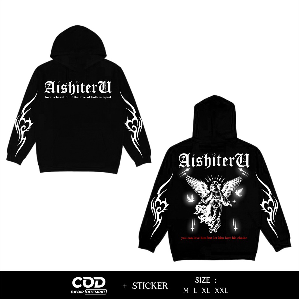 HOODIE NETRAL REFLEKTIF AISHITERU LOVE IS BEAUTIFUL HOOSIE DISTRO NETRAL - HOODIE NETRAL MENYALA TEB
