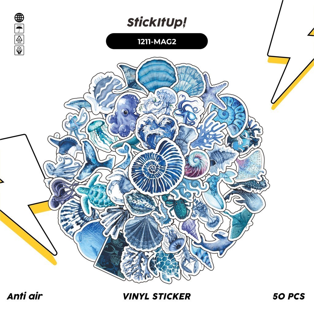 

COD✨ 100 Pcs Stiker Laut Magic Sea Biru v2 Lucu Aesthetic Vynil Waterproof untuk Freebies Sticker Buku Journal Casing HP Laptop
